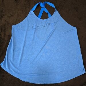 Nike Dri-FIT Blue Heathered Racerback Tank Top Loose Fit Swoosh Large